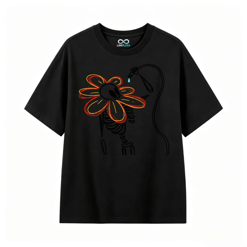 Remera Algodón Estampada Flor Arte Neón Diseño Exclusivo