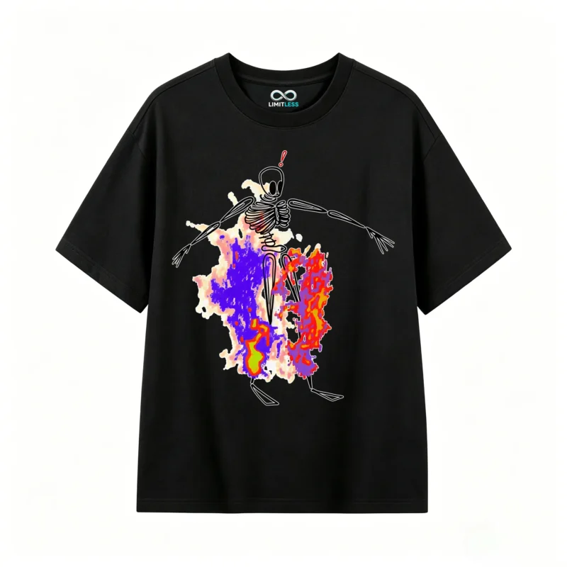 Remera Algodón Estampado Esqueleto Artístico Casual Premium