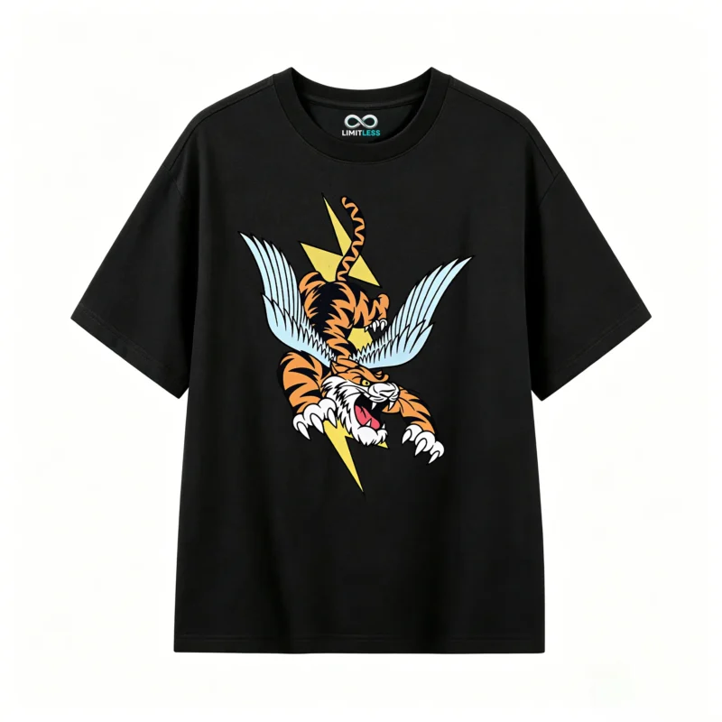 主图_1 Remera Algodón Estampada Tigre Alado Rayo Diseño Urbano
