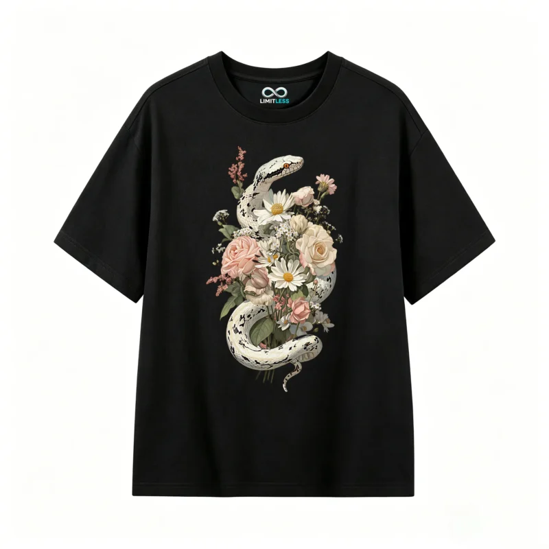 Remera Algodón Estampada Serpiente Flores Boho Premium