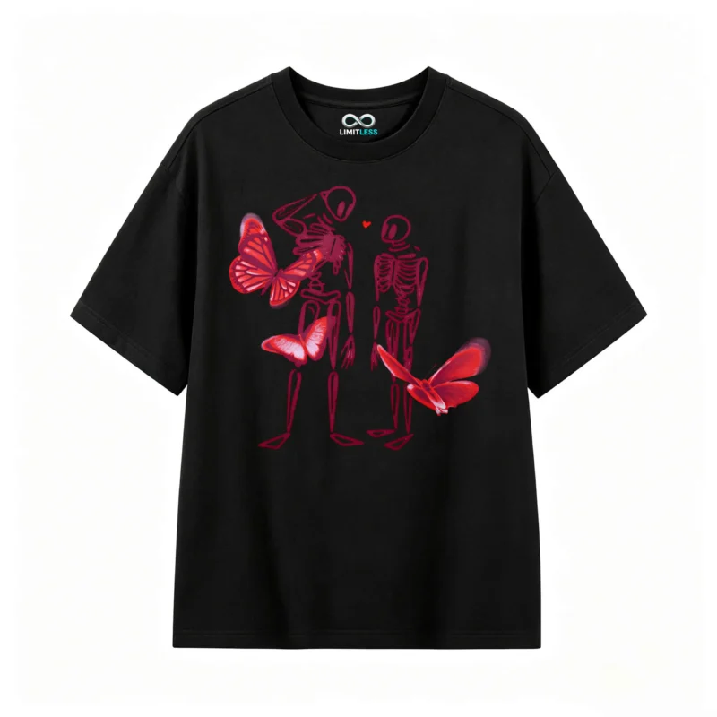 Remera Algodón Estampado Esqueleto Mariposa Estilo Y2k