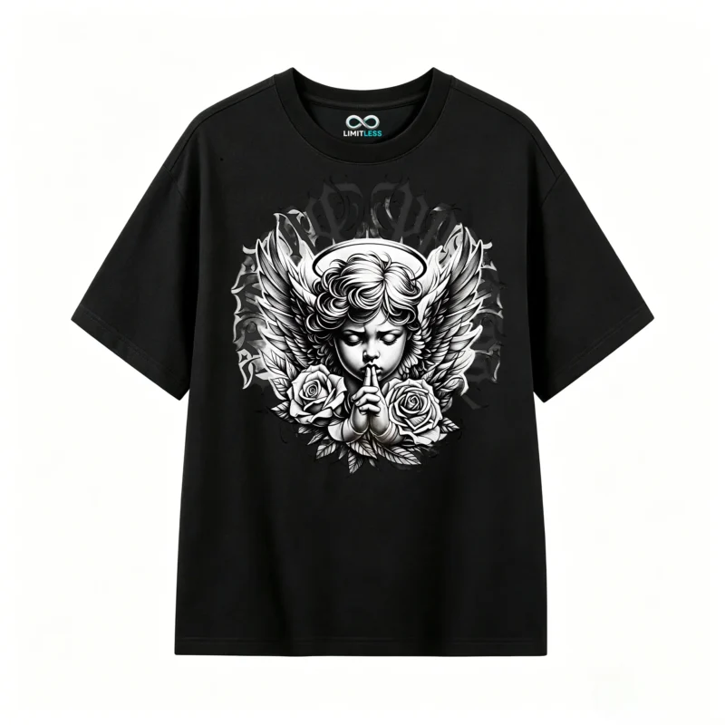 Remera Algodón Estampado Ángel Rosa Estilo Urbano Premium
