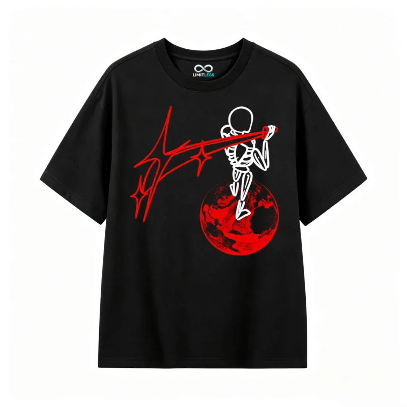 主图_1 Remera Algodón Estampado Esqueleto Planeta Estilo Urbano