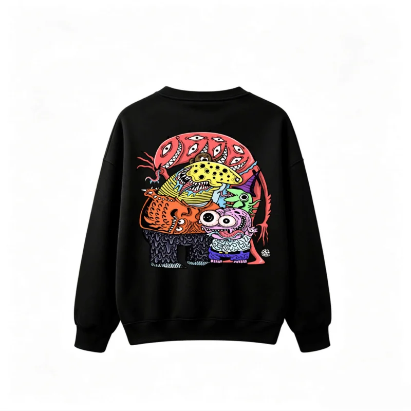 主图_1 Psychedelic Monster Art Back Print Crew Neck Sweatshirt