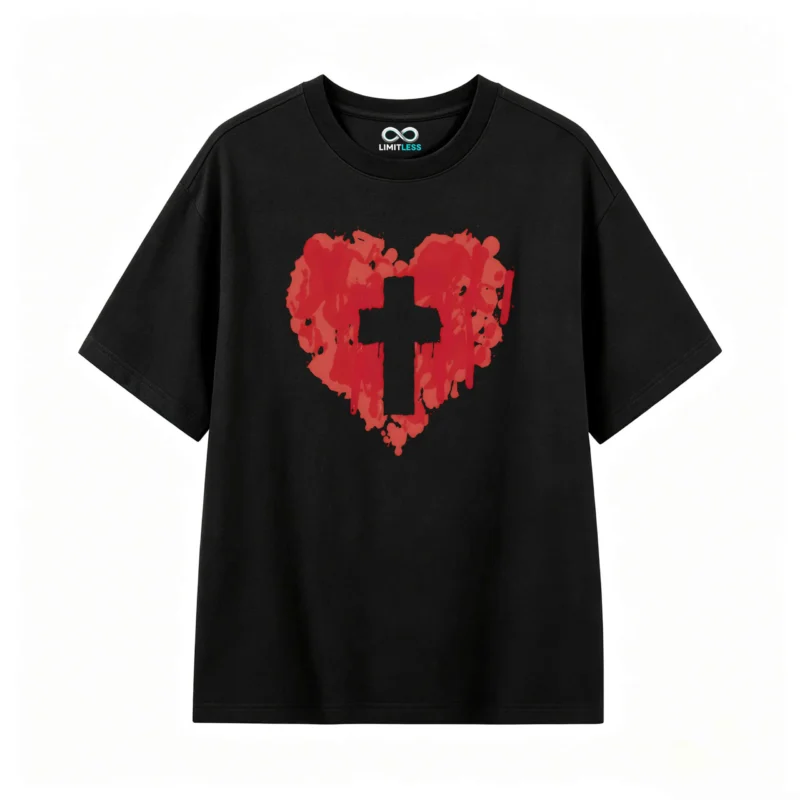 Remera estampada corazón cruz arte