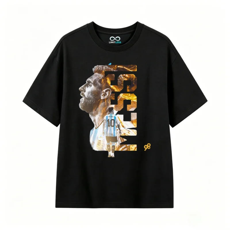 主图_1 Remera Algodón Retrato Messi Letras Verticales para Hinchas Argentinos