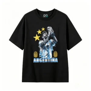 主图_1 Remera Algodón Messi Campeón Tres Estrellas Copa Mundial Argentina