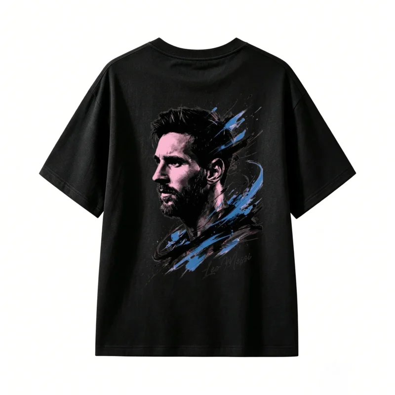 Remera algodón retrato artístico de Leo Messi con efecto salpicadura