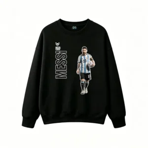 主图_1 Sudadera polar cuello redondo, estampa figura Messi y letras verticales