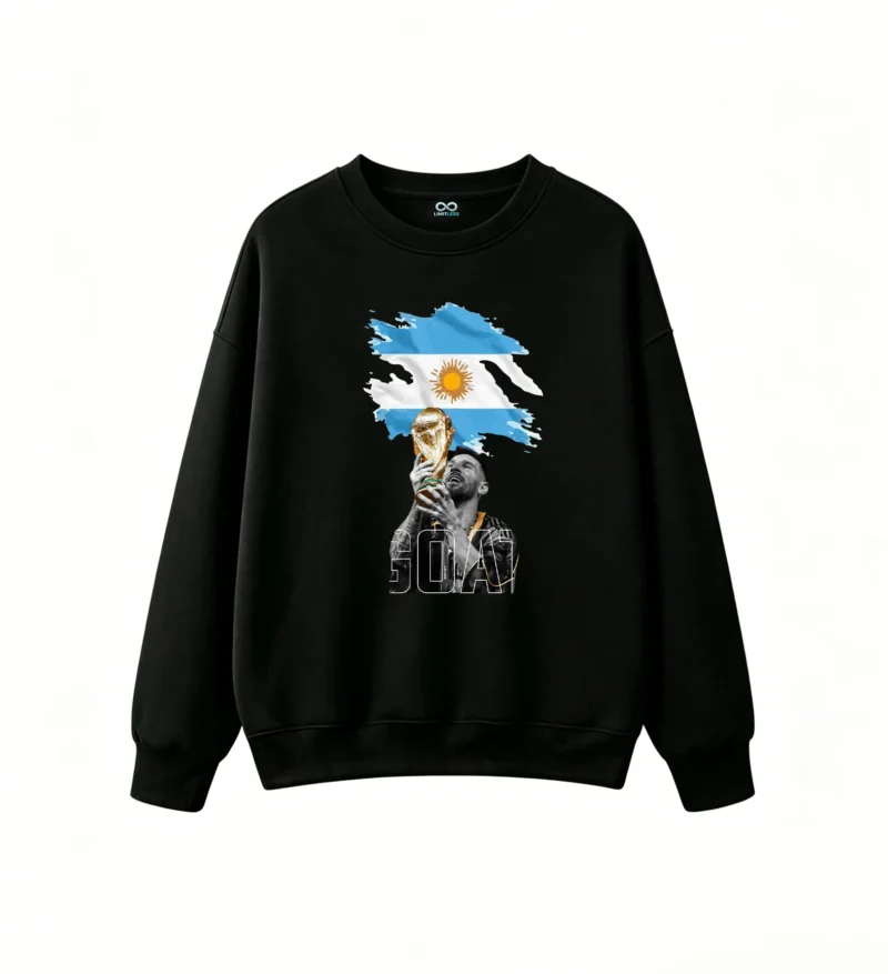 Sudadera conmemorativa Messi levantando la Copa para hinchas albicelestes