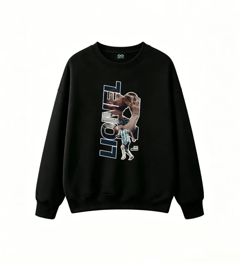 Sudadera polar estampa vertical Lionel y Messi con Copa Mundial