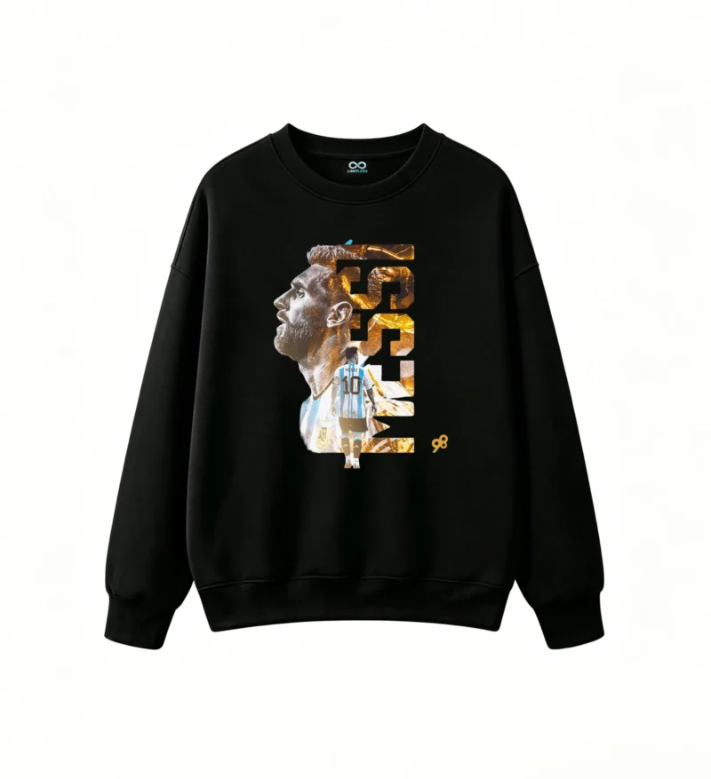 主图_1 Sudadera polar retrato de Messi con letras huecas verticales