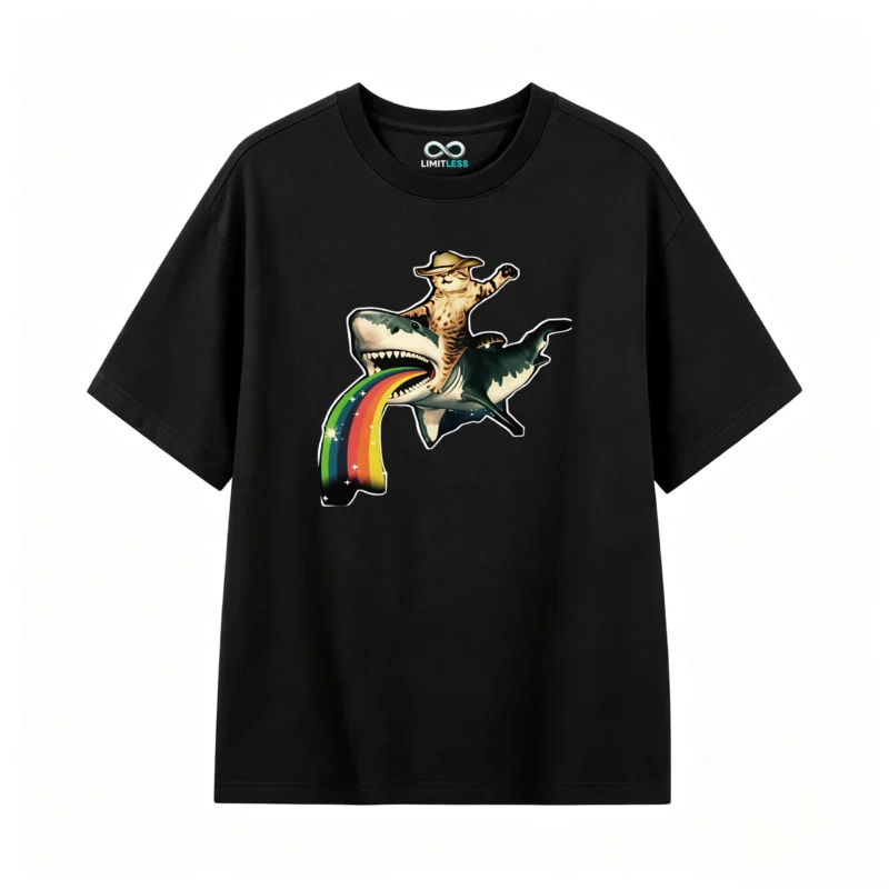 主图_1 Remera estampada gato cowboy tiburón arcoíris