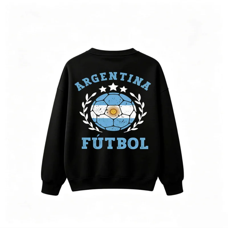 Argentina Futbol Soccer Ball Back Print Crew Neck Sweatshirt