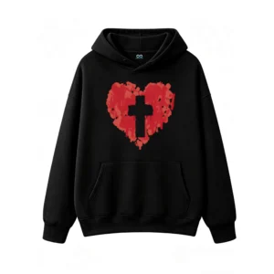 Buzo capucha, corazón cruz estampado