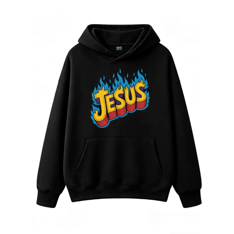 主图_1 Buzo capucha, estampa Jesús fuego vintage