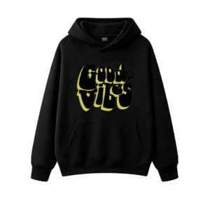 Buzo capucha Good Vibes, diseño retro