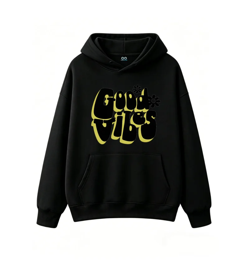 Buzo capucha Good Vibes, diseño retro