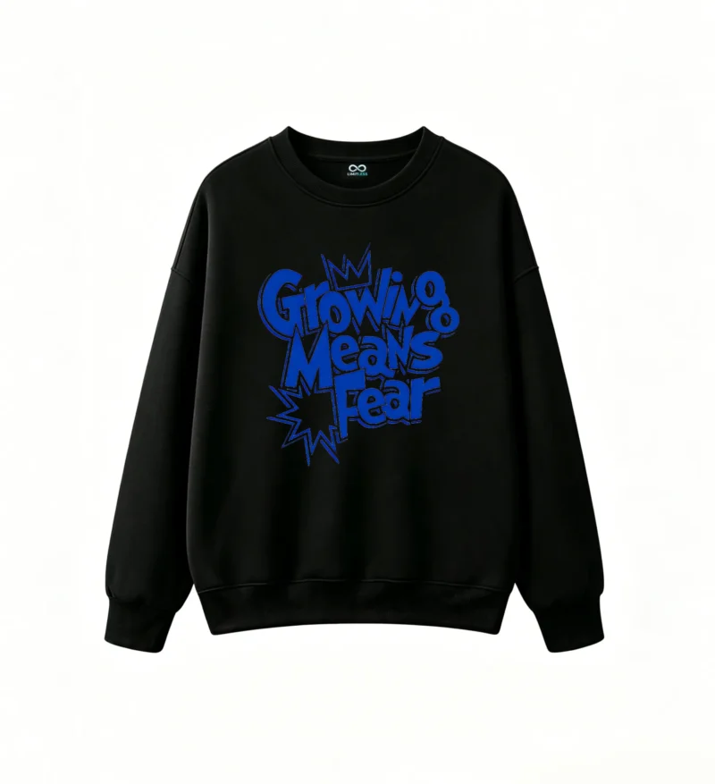 Buzo cuello redondo, estampa Growing Means Fear casual