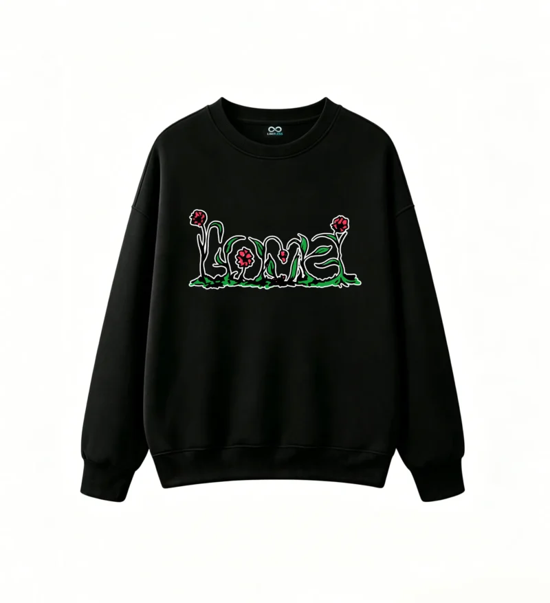 Buzo cuello redondo, estampa Love Floral estilo urbano