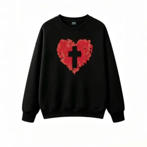 主图_1 Buzo cuello redondo, corazón cruz gótico diseño casual