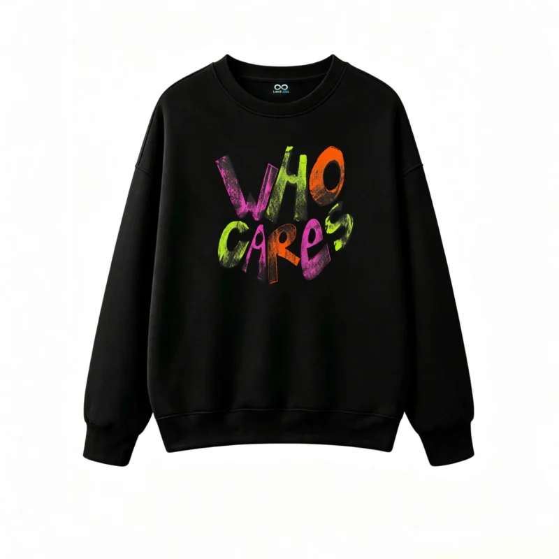 Buzo cuello redondo, estampa Who Cares estilo urbano