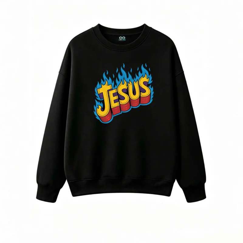 Buzo cuello redondo, estampa Jesús Fuego diseño urbano