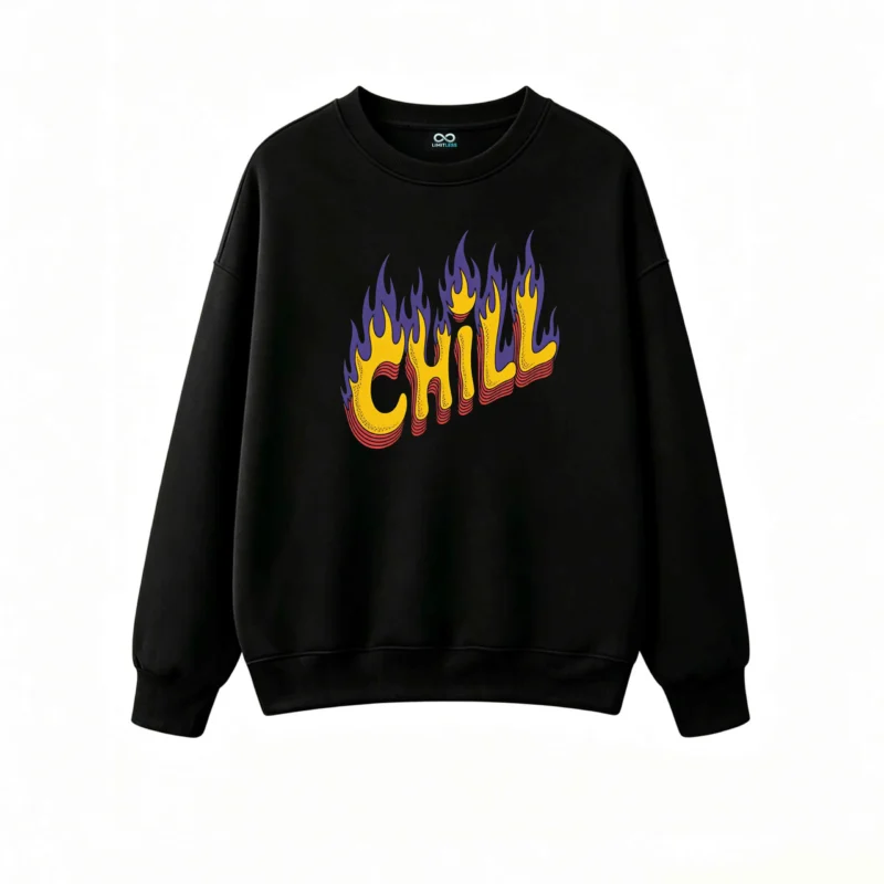 Buzo cuello redondo, estampa Chill Fuego holgado urbano