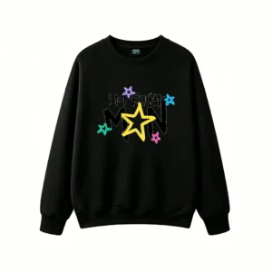 主图_1 Buzo cuello redondo, estampa estrellas holgado urbano