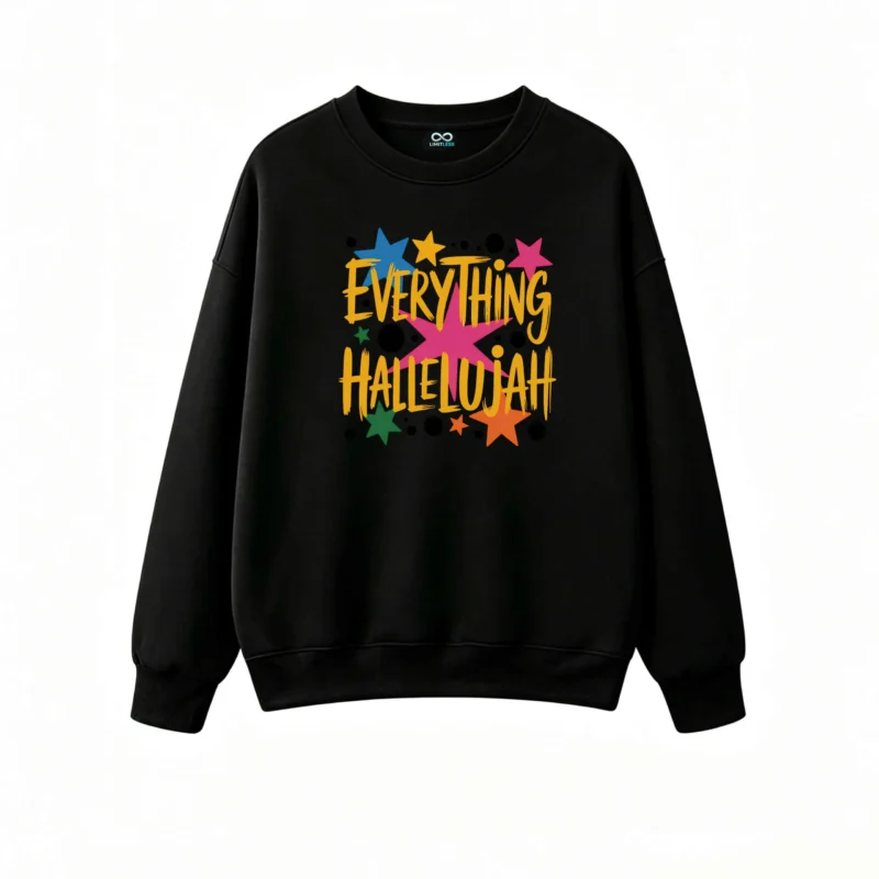 Buzo cuello redondo, estampa Everything Hallelujah moderno