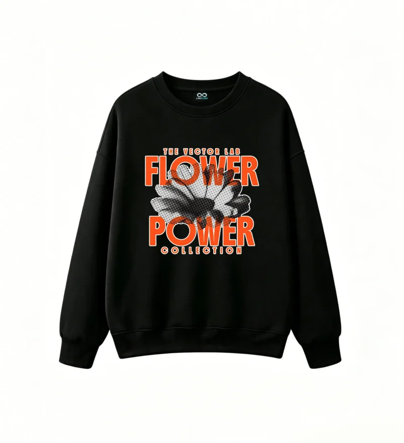 Buzo cuello redondo, estampa Flower Power retro
