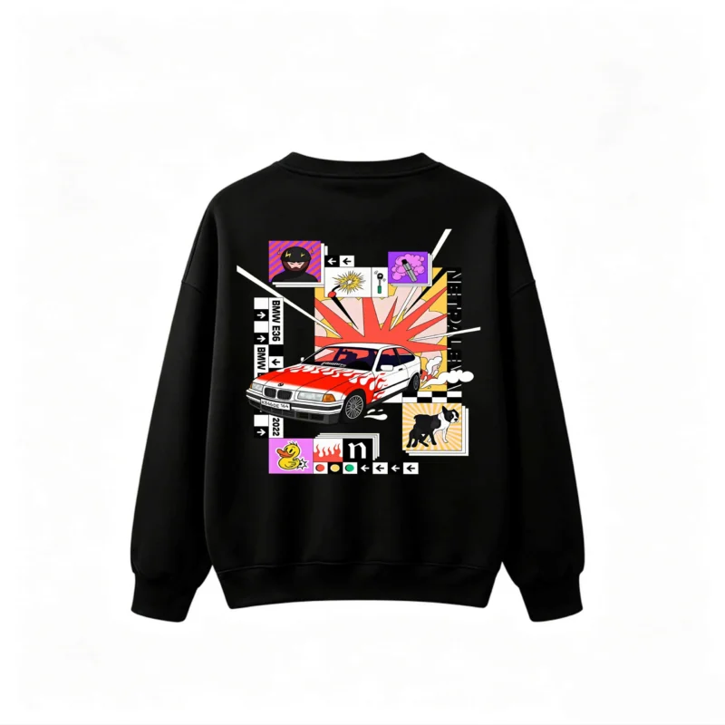 主图_1 BMW E36 Drift Car Back Print Crew Neck Sweatshirt