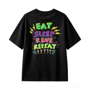 主图_1 Remera Algodón Estampada Rave Eat Sleep Repeat Oversize