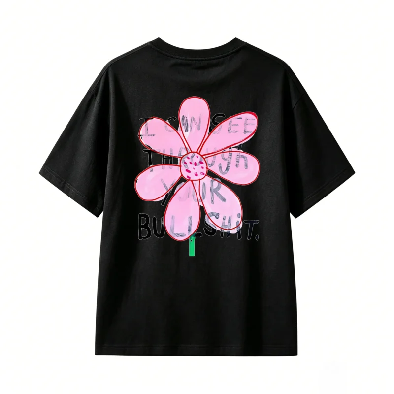 Remera Algodón Estampado Flor Rosa Diseño Y2K Casual Verano