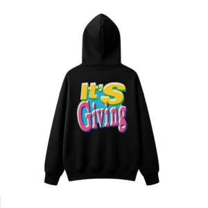 Buzo capucha estampado frase It's Giving vintage