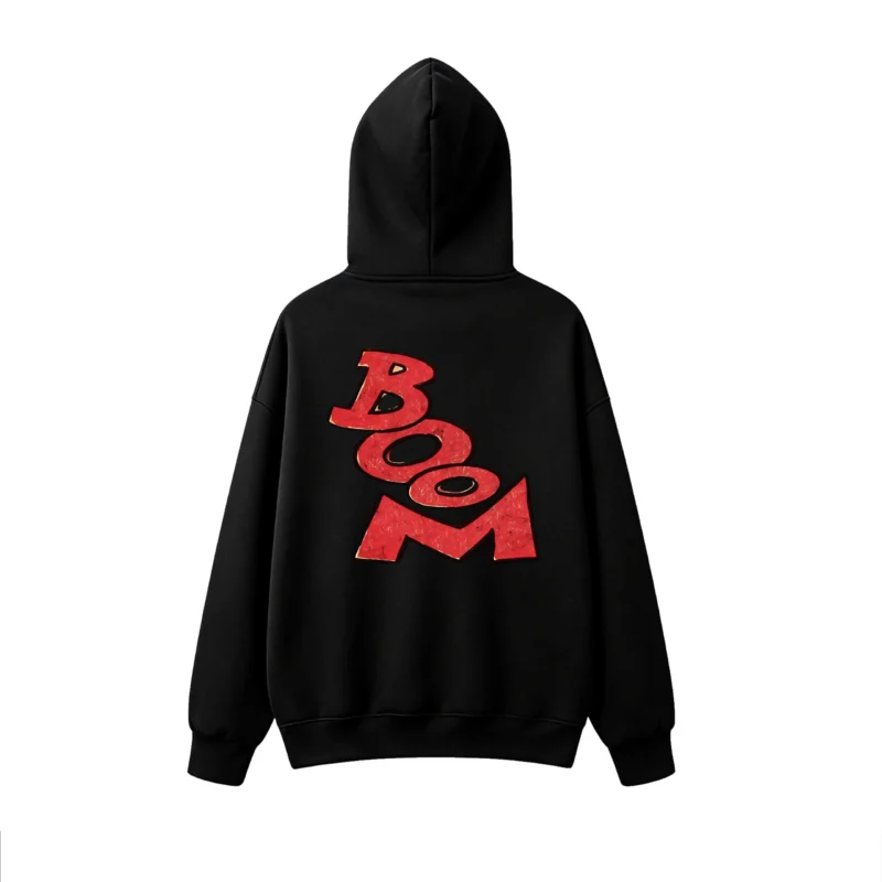 Buzo capucha estampado Boom gráfico