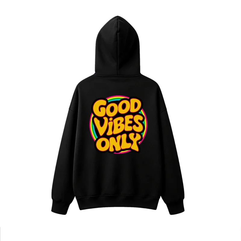 Buzo capucha estampado Good Vibes retro