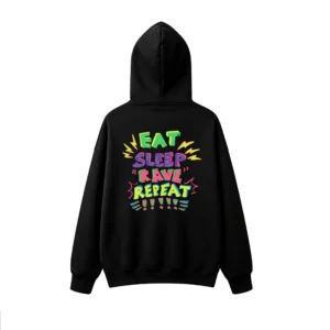 Buzo capucha estampado Eat Sleep Rave Repeat EDM