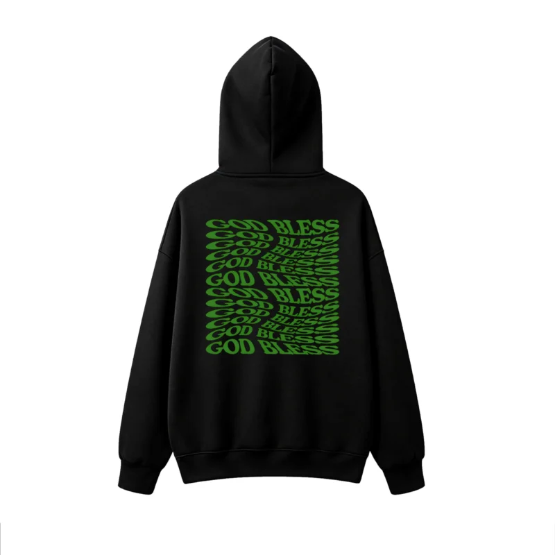 Buzo capucha estampado frase God Bless