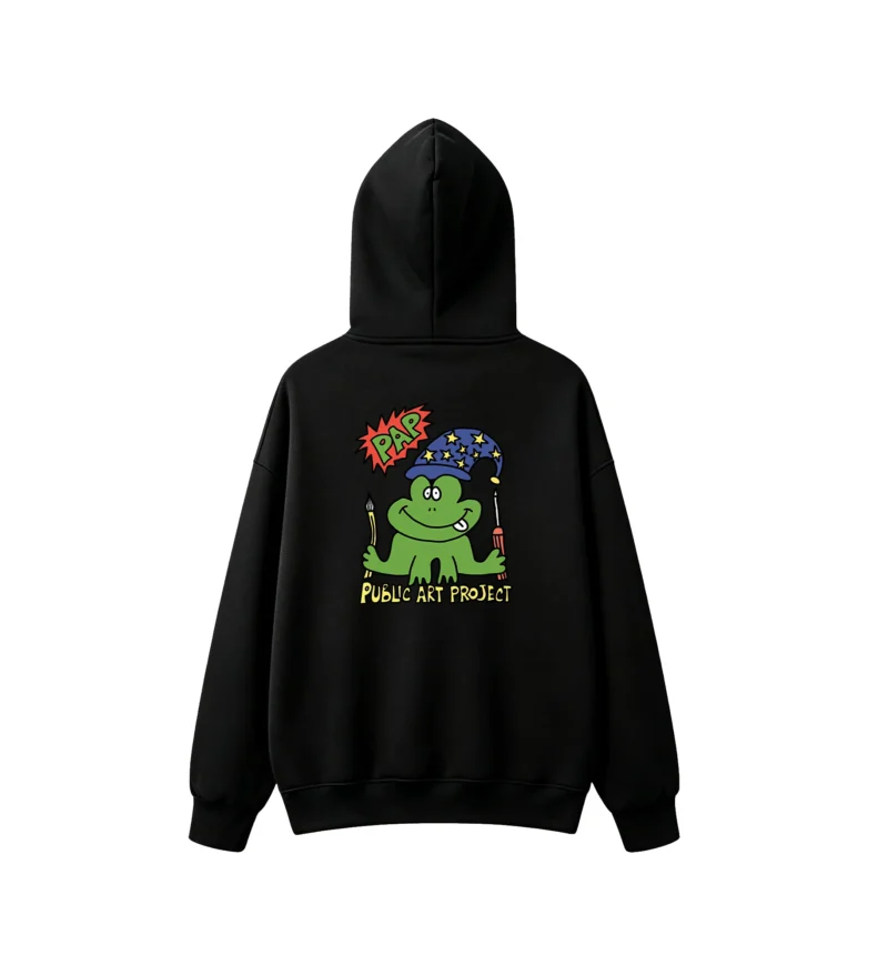 Buzo capucha estampado rana mago diseño urbano