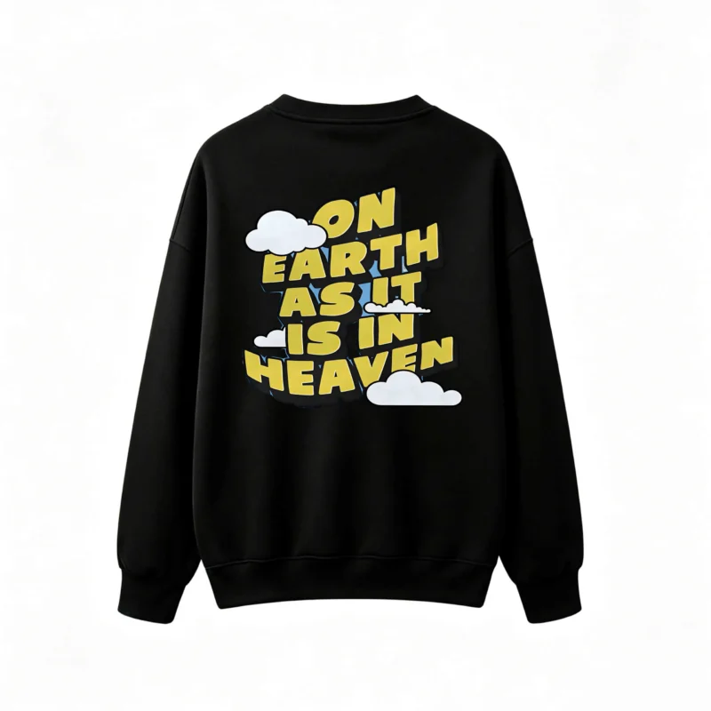 Buzo cuello redondo, estampa frase On Earth retro