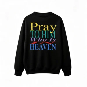 主图_1 Buzo cuello redondo, estampa frase Pray To Him retro