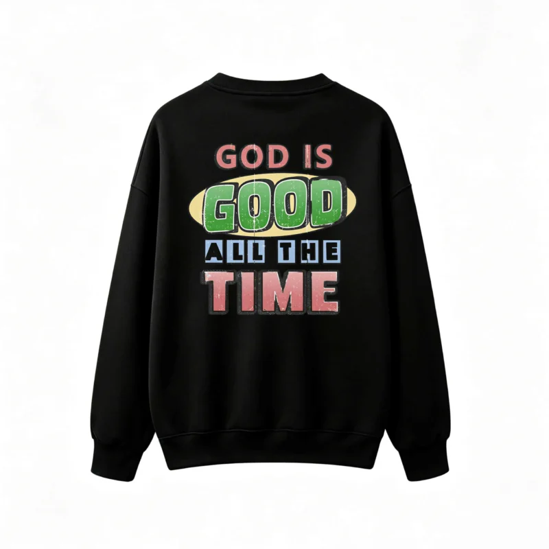 主图_1 Buzo cuello redondo, estampa frase God Is Good retro