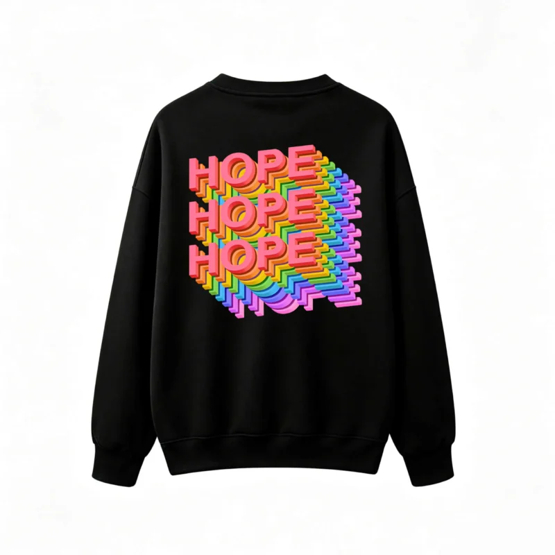 Buzo cuello redondo, estampa Hope diseño 3D colorido