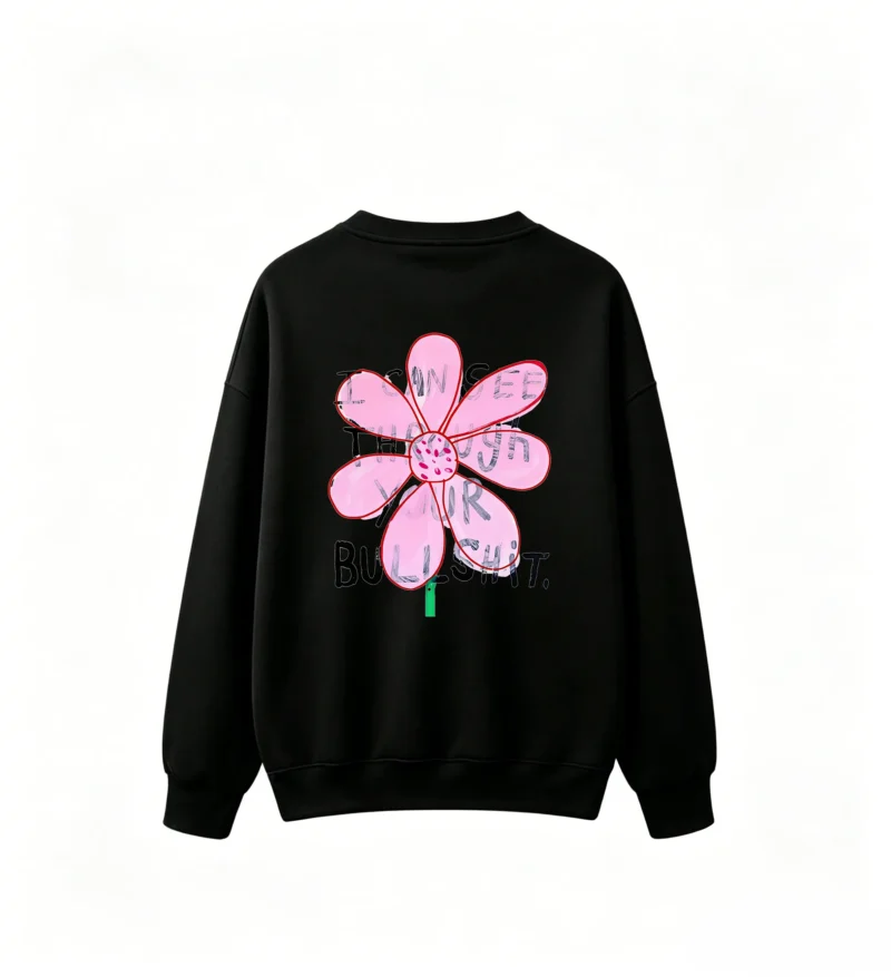 Buzo cuello redondo, estampa flor con frase