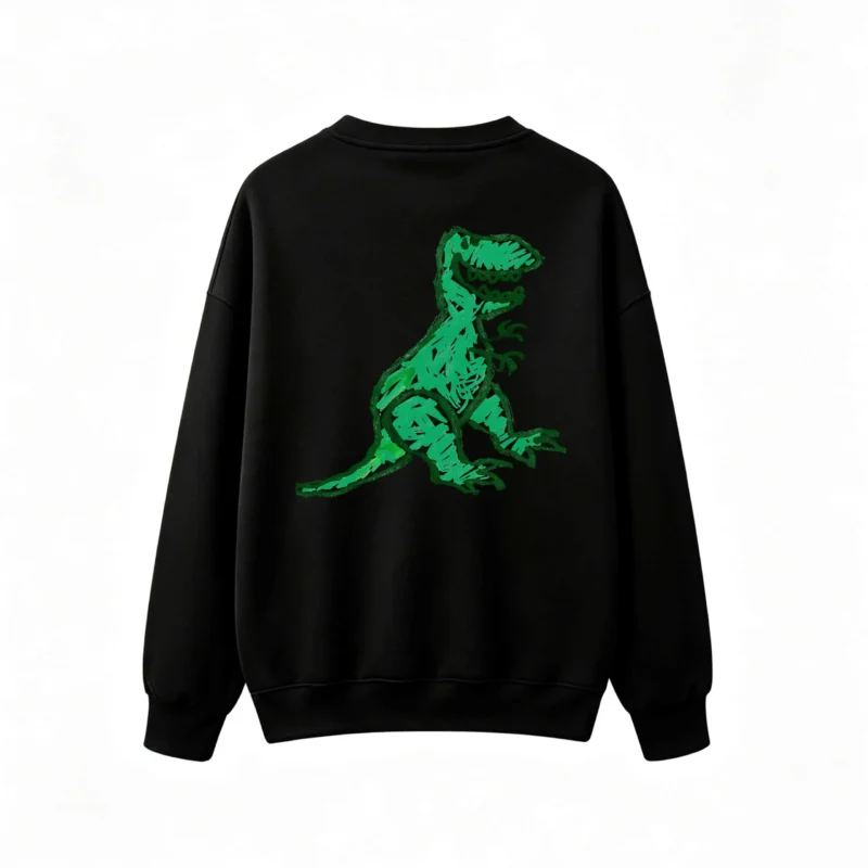 Buzo cuello redondo, estampa dinosaurio verde divertido