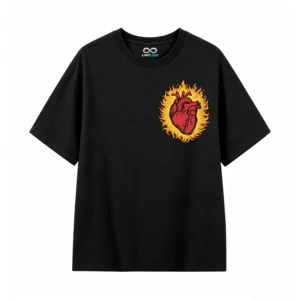 Remera Algodón Corazón Fuego Estampado Urbano Premium Calidad