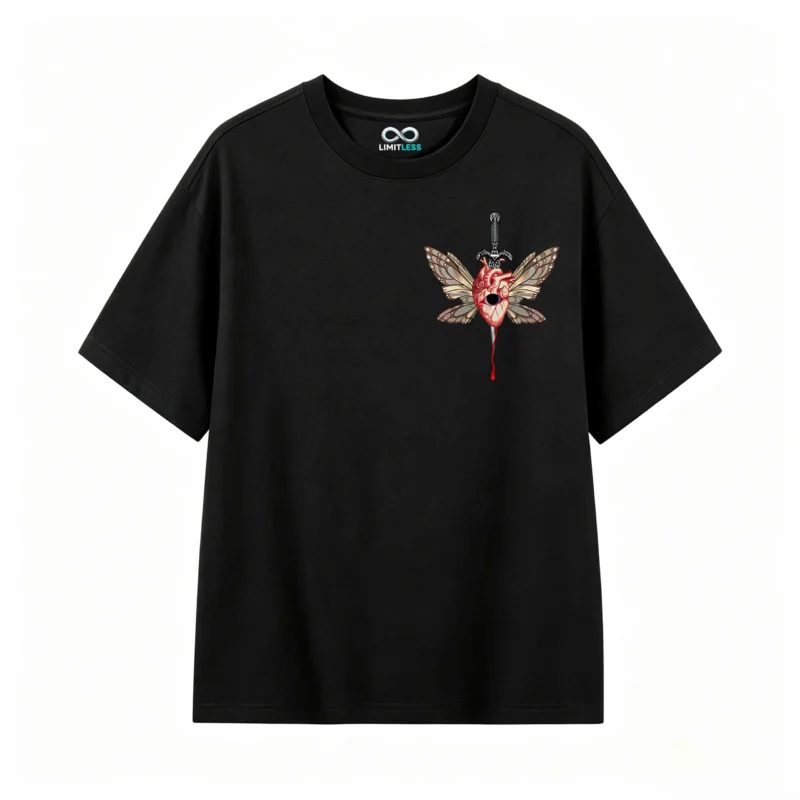 Remera Algodón Estampado Corazón Daga Mariposa Gótico Full