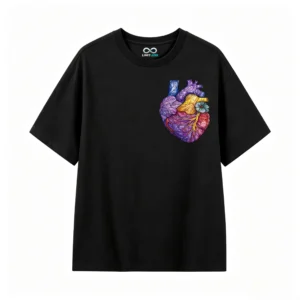 Remera Algodón Estampado Corazón Anatómico Flores Artístico