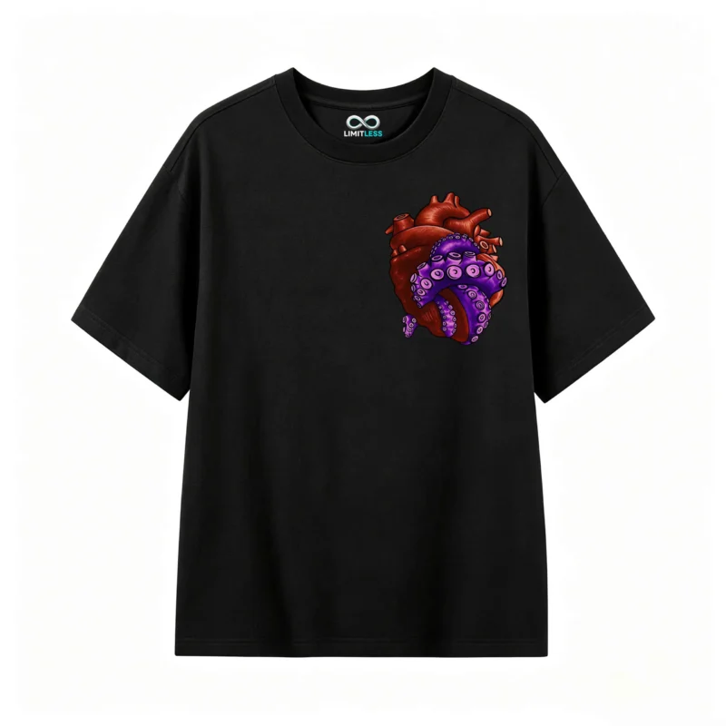 Remera Algodón Estampada Corazón Pulpo Diseño Surrealista